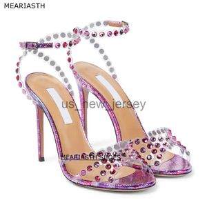 Sandals purple Rhinestone PVC Transparent Crystal Women Sandals Summer Fashion Metal Sexy Square Toe Nightclub Banquet High Heels Shoes J230608