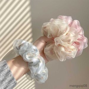 Other Double Layer Silk Organza Scrunchies Sweet Flower Hair Band for Girls Ponytail Holder Rubber Bands Ties Accessories R230608
