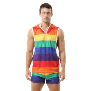 Men's Tank Tops V-Neck Hollow-Out Breathable Thin Sexy Sleeveless Loose I-Top Without Pants