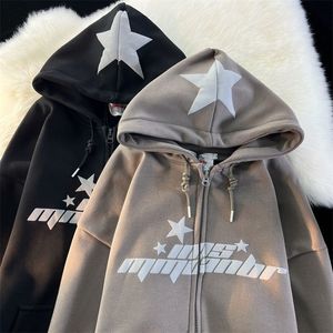 Women's Hoodies Sweatshirts Star Print Hoodies Women's Y2K Street Hip-Hop Zipper Sweatshirt Couple Loose Cashmere Hoodie Cardigan Unisex Casual Coat Women's 230607