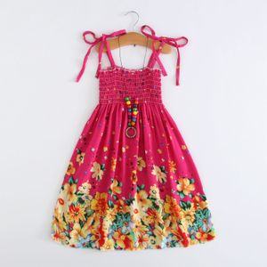 Girls Dresses Summer Floral Dress Sling Ruffles Bohemian Beach Princess for Girl Clothing 2 6 8 12 Years With Necklace Gift 230607