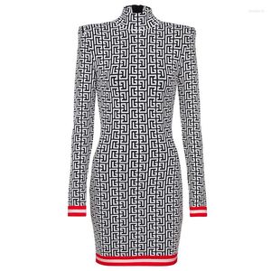 Casual Dresses S-XL High Quality Fashion Labyrinth Knitted Elastic Fabric Half Neck Slim Fit Long Sleeve Women's Dress