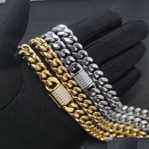 Armband halsband 18k guldpläterad diamant kubansk länk smycken uppsättning för pojkar och flickor tungt rostfritt stål metall fashionabla choker dhguo