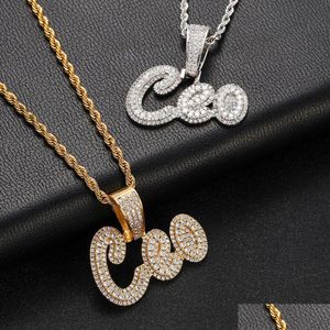 Pendant Necklaces Topbling Hip Hop Custom 26 Letters Name Necklace 18K Real Gold Plated Jewelry Drop Delivery Pendants Dh2Oy