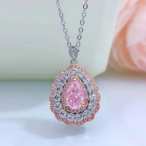 Catene S925 Diamond taglio argento una collana per goccia d'acqua rosa Pere 6 9 femmina