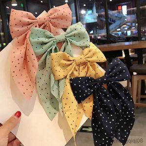 Other Polka Dot Print Big Bow Hair Clips Barrettes Knotted Long Ribbon Chiffon Hairpin for Women Girls Accessories Hairband R230608