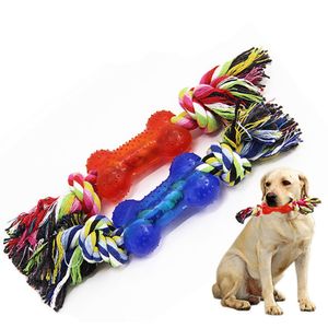 Dog Chew Toy Durable Rubber Bone Braided Cotton Rope Knot Toy Pet Tooth Cleaning Puppy Molar Outdoor Training Playing Toys