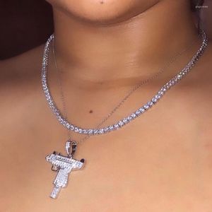 Chains Hip Hop UZI Submachine Gun Crystal Chain Necklace For Women Men Multi-layer Shiny Rhinestone Choker Pendant Jewelry