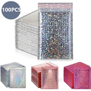 Buste postali 100pcs Bubble Mailer Rosa Poly Bubble Mailer Buste imbottite autosigillanti Sacchetti regalo Buste per imballaggio laser Buste per libro 230607