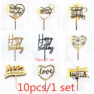 Altri articoli per feste per eventi 10pcsset Love Happy Birthday Cake Toppers Oro acrilico Kids Birhday Topper per decorazioni nuziali Baby Shower 230607