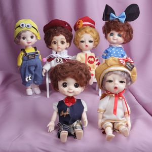 Puppen, blaue Augen, 16 cm, BJD-Puppe, 13 bewegliche Gelenke, Junge, kurzes Haar, muiltartiges Gesicht, Make-up-Spielzeug, Cartoon-Kleid, Mädchen 230607