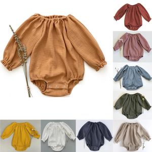 Rompers bahar yaz doğumlu bebek kız kızlar romper uzun kollu organik pamuklu katı muslin tulum oyun kıyafetleri 230607