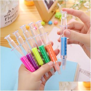 Highlighters Novelty Nurse Needle Syringe Shaped Highlighter Marker Pen Colors Pens Stationery School Supplies 6 Style Drop Delivery Dhgrb