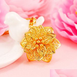 Pendant Necklaces Bling Flower Necklace 24K Real Gold Plated Jewelry Women Christmas Gift Drop Delivery Pendants Dhnsv