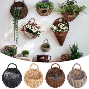 Planters Pots Wall Hanging Handmade Wicker Rattan Flower Basket Green Vine Pot Planter Vase Container Plant For Garden 230607