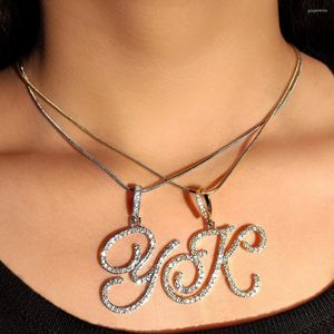 Colar com pingente de correntes A-Z iniciais letras cursivas para mulheres ouro prata cor brilhante strass corrente de metal joias presente