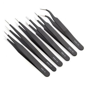 Whole-6pcs ESD Safe Anti-Static Stainless Steel Tweezers Set Maintenance Watch Repair Tools Kits Electronic Rework Tool Set DI299R