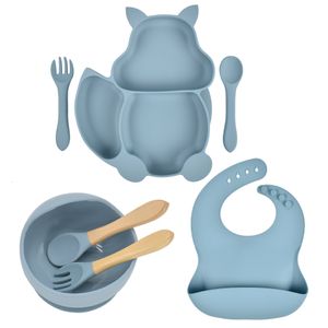 Cups Dishes Utensils 7PCSSet Baby Silicone Plate With Sucker Food Grade Toddler Feeding Tableware Kitchen Portable Dinner Plates Bowls Bib Set 230608