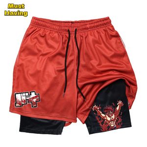 Men's Shorts Baki Hanma Anime 2 In 1 Gym Shorts for Men Quick Dry Stretchy Board Shorts Male Summer Bodybuilding Fitness Running Short Pants 230607