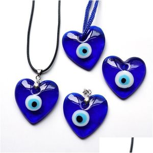 Colares com pingente Bk Price Blue Evil Eye Pingentes de vidro em forma de coração Peru Grego Jóias Acessórios Devils Eyes Ornaments Drop Deli Dhnls