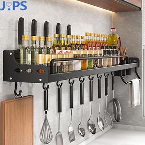 Pot Racks Kitchen Spice Rack Multifunktionell förvaring Knivsked Arrangör Aluminium Wallmontered Shelf 230607