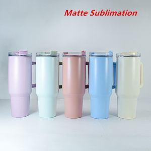 40oz matt sublimering makaronfärger tumlare med sugrör rostfritt stål dubbel vakuum kaffetumare med handtag färgad rese kaffe mugg resmugg tumlare diy