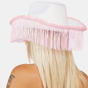 Chapéus de Aba Larga Chapéu de Cowgirl com Franja Lantejoulas Decorações de Estrela Glitter para Halloween Vestir Cosplays Acessórios de Fantasia de Festa 230608