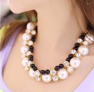 Pendant Necklaces Imitation Pearls Cows Necklace White/Black Beads Rhinestone Ribbon And Opal Crystal Women's Jewelry