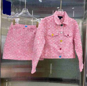 Two Piece Dress designer Luxury Brand 2023 Denim Women Long Sleeve Lapel Single Breaste Sweet Jacket Suit High Waist Skirt Outfits Casual Tracksuit 2TF2