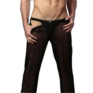 Pantaloni a vita bassa traspiranti da uomo pantaloni da notte in rete pantaloni trasparenti per la casa pantaloni da notte senza traccia di garza sexy pantaloni larghi in filato di rete