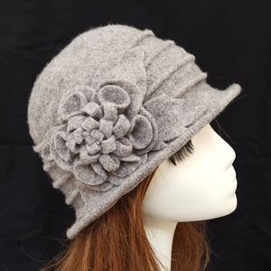 Wide Brim Hats Bucket Dome Fedora Middle aged ladies Wool Hat Mom in Autumn and Winter Warm Cap 230608