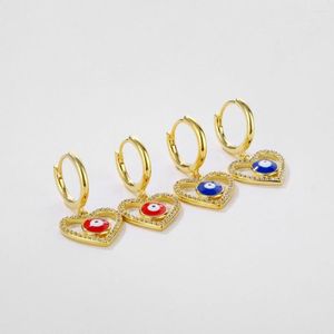 Hoop Earrings Lucky Turkish Eye Blue Enamel Zircon Fatima Heart Gold Color Small Drop For Women Fashion Jewelry