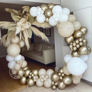 Inne imprezy imprezowe 120155pcs Rustic Beige Balloon Kit Chrome Gold Wedding Birthday Dekoracja Biała piasek Globos Baby Shower Tacdop 230607