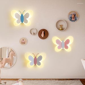 Lampade da parete Lampada a LED a forma di farfalla per bambini Camera da letto Sconce Casa moderna Blu Rosa Bianco Ragazze Ragazzi Cartoon AC85-260V