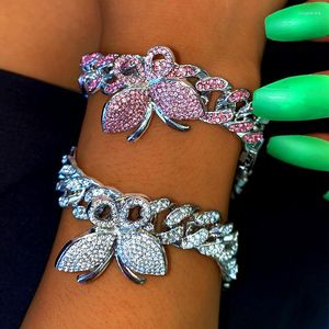 Link Bracelets 12mm Cuban Iced Out Butterfly Bracelet Wholesale Jewelry For Women Hip Hop Bling Rhinestone Hand Chain