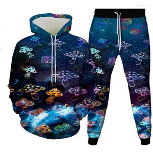 Erkeklerin izleri erkek hoodies uzun jogger pantolonlar 2pcs set renkli galaksi mantar karikatür basılı kadın izleme
