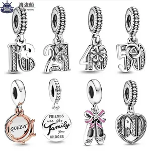 För Pandora Charms Authentic 925 Silver Peads Stitch Bead Queen 21 40 50 60 Pendant Armband