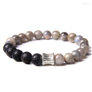 Strand Natural Black Lava Stone Labradorite Prehnites Green Rutilated Quartz Beads Pulseira Masculino Feminino Jóias Presentes