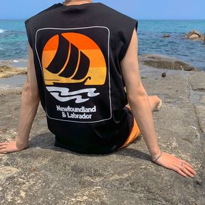 Han Edition Tide En İyi Yaz Plajı Şal T-Shirt Omuz ve Kol, Soldu Kart Gevşek Kolsuz Giysiler