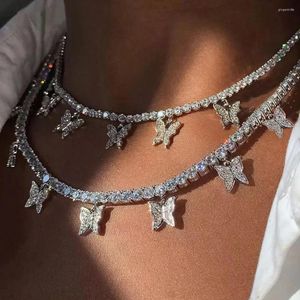 Pendant Necklaces 2023 Trendy Iced Out Neck Chain Crystal Butterfly Choker Necklace For Women Multilayer Cross Rhinestone Jewelry