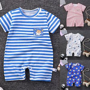 Rompers Shorts Oneck Thin Loose Full Print Short Sleeve Summer Boys and Girls Baby Unisex Open File Boysuit With Button Clothes 230607