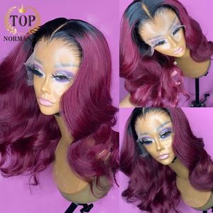 Lace Wigs Topnormantic Ombre Colored 13x4 Front Remy Human Hair Burgundy Color 4x4 Closure Body Wavy Wig For Women
