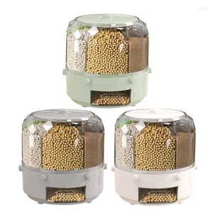 Storage Bottles Cereal Dispenser Large Food Container Grid Rotating Grain Rice Measuring Cylinder With Lid