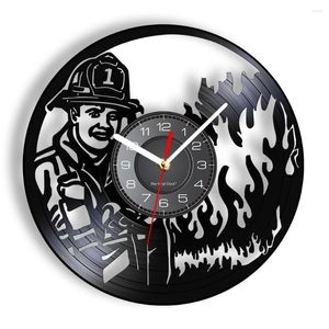 Wall Clocks First Responder Firefighter Clock Fire Department Office Decor Vintage Record Fireman's Prayer Gift