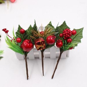 Decorative Flowers 10pcs Artificial Pine Branch Fake Red Pearl Stamen Berries For Wedding Party Decor DIY Craft Christmas Decoration