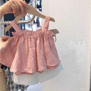 Clothing Sets Girls Outfit Summer Kids Casual For Pink SuspenderWhite Shorts Set Childrens Baby Girl 230607