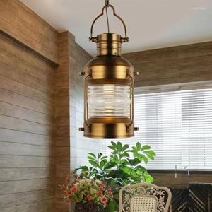 Pendant Lamps American Style Vintage LED Chandelier Gold Black Metal Glass Dining Room Bedside Chain Hanging Light Fixtures