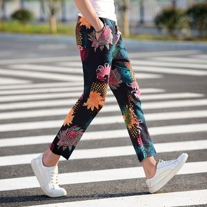 Pants Summer Pants Men Chinese Style Ankle Length Mens Floral Pant Loose Pantalones Hombre Thin Casual Harm Pants Boys pantalon homme