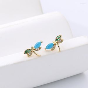 Studörhängen Fashion 925 Sterling Silver Cute Colored Zircon Dragonfly for Women Chic Turquoise Charm Ear Bone Jewelry Aez102