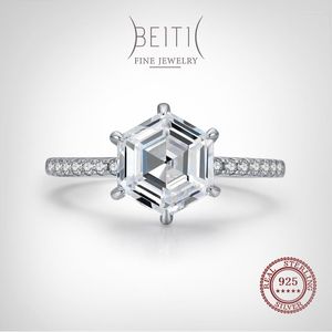 Küme halkaları beitil moda 925 STERLING Gümüş Altıgen Açık Zirkon Kadınlar için Klasik Düğün Beyanı Takı